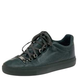 Balenciaga Dark Green Leather Arena Low Top Sneakers Size 39