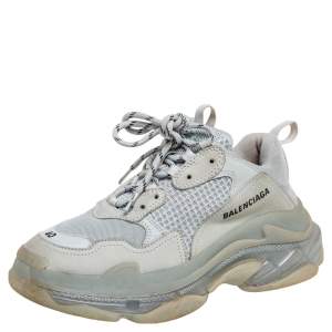 Pre Owned Balenciaga Grey Mesh, Suede and Leather Triple S Sneakers Size 40
