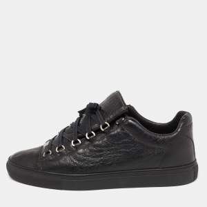 Balenciaga Black Leather Arena Low Top Sneakers Size 44