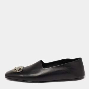 Balenciaga Black Leather Cosy BB Slip On Smoking Slippers Size 42 