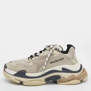 Balenciaga Beige/Black Leather And Mesh Triple S Trainer Sneakers Size 40