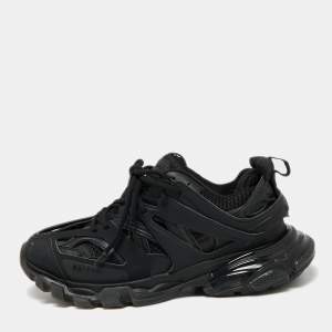 Balenciaga Black Mesh, Rubber and Leather Track Low-Top Sneakers Size 40