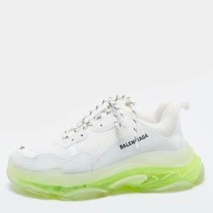 Pre Owned Balenciaga White Mesh And Leather Triple S Sneakers Size 45