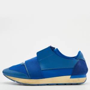 Balenciaga Blue Mesh And Leather Race Runner Low Top Sneakers Size 44