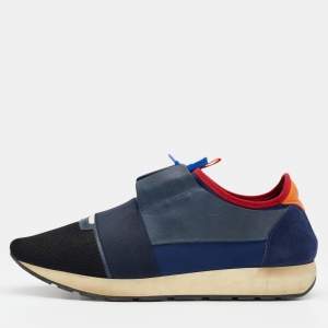 Balenciaga Blue Mesh And Leather Race Runner Low Top Sneakers Size 45