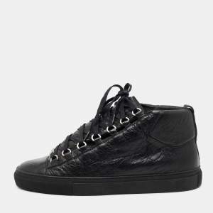 Balenciaga Black Leather Arena High-Top Sneakers Size 41