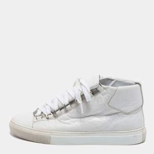 Balenciaga White Crinkled Leather Arena High Top Sneakers Size 41