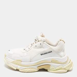 مملوكة مسبقًا Balenciaga White Nubuck Leather and Mesh Triple S Low-Top Sneakers Size 41