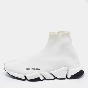 Balenciaga White Knit Fabric Speed Trainer Sneakers Size 44