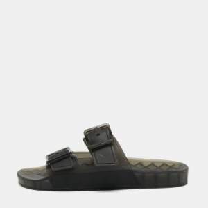 Pre Owned Balenciaga Dark Grey Rubber Slides Size 44