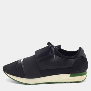 Balenciaga Black Leather and Mesh Race Runner Low Top Sneakers Size 42