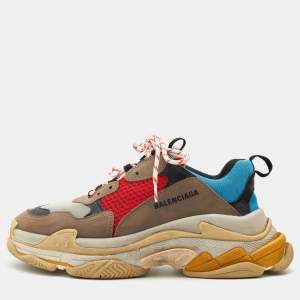 Balenciaga Multicolor Leather and Mesh Triple S Low Top Sneakers Size 42