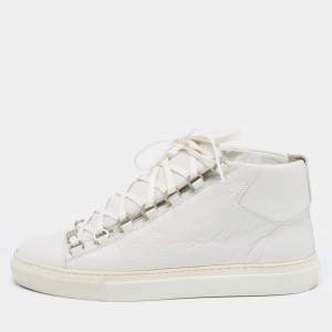Pre Owned Balenciaga White Crinkled Leather Arena High Top Sneakers Size 40