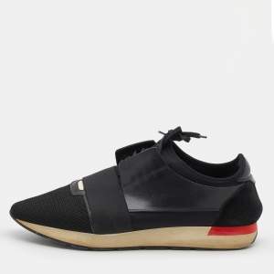 Balenciaga Black Mesh and Leather Race Runner Sneakers Size 46