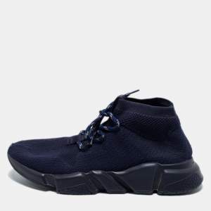 Balenciaga Navy Blue Knit Fabric High Top Sneakers Size 41