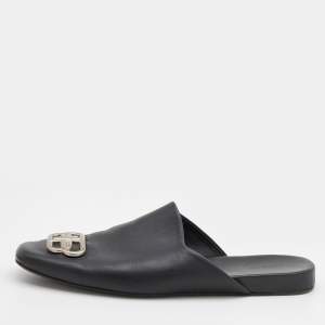 Balenciaga Black Leather Cosy BB Flat Mules Size 43