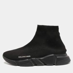 Balenciaga Black Knit Fabric Speed Trainer Sneakers Size 42