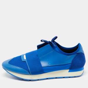 Balenciaga Blue Leather and Mesh Race Runner Sneakers Size 45