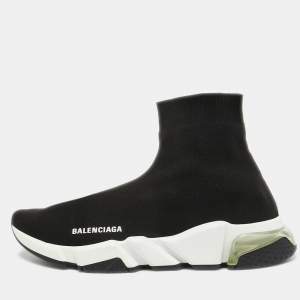 Balenciaga Black Knit Fabric Speed Trainer High Top Sneakers Size 42