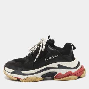 Pre Owned Balenciaga Black Leather and Mesh Triple S Sneakers Size 43
