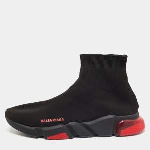 Balenciaga Black  Knit Fabric Speed LT Clear Sneakers Size 45