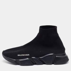 Pre Owned Balenciaga Black Knit Fabric Speed Trainer Sneakers Size 41