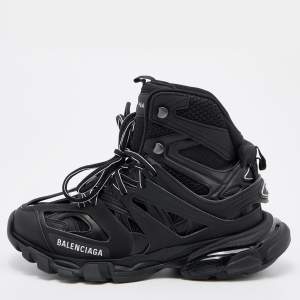 Pre Owned Balenciaga Black Leather and Mesh Track Hike Sneakers Size 39