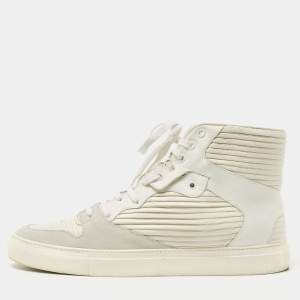 Balenciaga White/Grey Leather and Suede High Top Sneakers Size 44