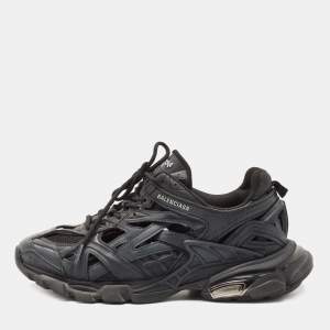 Pre Owned Balenciaga Black Leather and Mesh Track 2 Sneakers Size 42