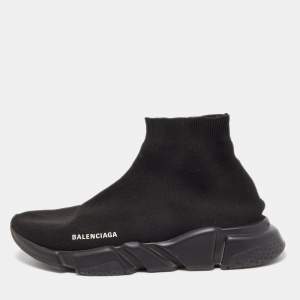 Pre Owned Balenciaga Black Knit Fabric Speed Trainer Sneakers Size 45