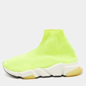 Balenciaga Neon Green  Knit Fabric Speed Slip On Sneakers Size 41