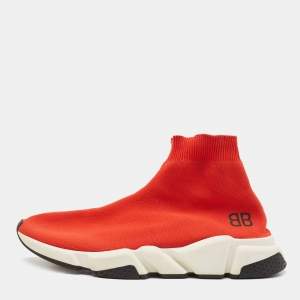 Balenciaga Red Knit Fabric Speed Trainer BB Sock Sneakers Size 43