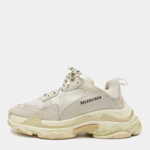 Pre Owned Balenciaga White/Grey Leather and Mesh Triple S Sneakers Size 44