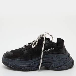 Pre Owned Balenciaga Black Mesh and Leather Triple S Sneakers Size 39
