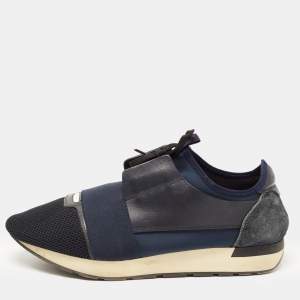 Balenciaga Blue Leather and Mesh Race Runner Low Top Sneakers Size 43