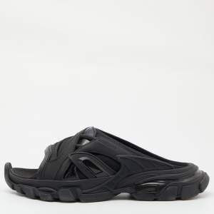 Balenicaga Black Neoprene and Leather Track Slide Sandals Size 40