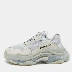 Balenciaga Grey Mesh And Leather Triple S Low Top Sneakers Size 39
