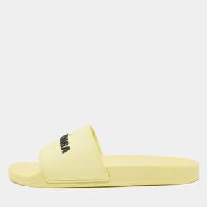 Balenciaga Light Yellow Rubber Logo Slides Size 44