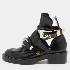 Balenciaga Black Leather Ceinture Buckle Detail Ankle Boots Size 41