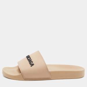 Balenciaga Beige Rubber Logo Pool Slides Size 43