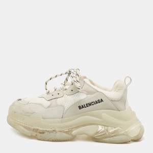 Balenciaga White/Grey Leather, Mesh Triple S Clear Sneakers Size 40