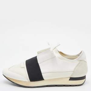 Balenciaga White Mesh,Suede and Leather Race Runner Sneakers Size 43