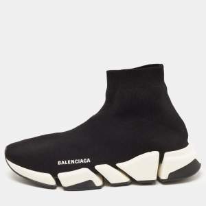 Pre Owned Balenciaga Black Knit Fabric Speed High Top Sneakers Size 44
