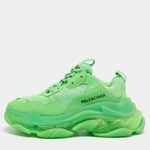 Balenciaga Green Mesh and Leather Triple S Low Top Sneakers Size 37