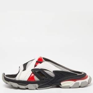 Balenciaga Tricolor Rubber and Leather Track Slides Size 45