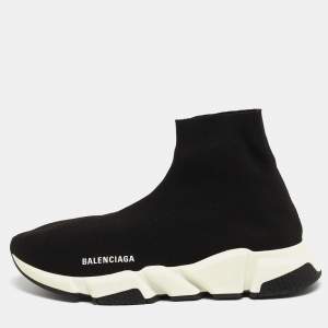 Pre Owned Balenciaga Black Knit Fabric Speed Trainer Sneakers Size 43