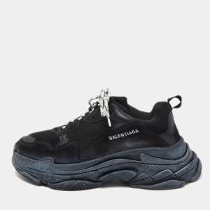 Balenciaga Black Nubuck Leather and Mesh Triple S Low Top Sneakers Size 45
