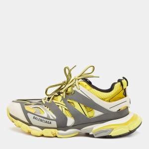 Balenciaga Yellow/Grey Mesh and Leather Track Sneakers Size 45