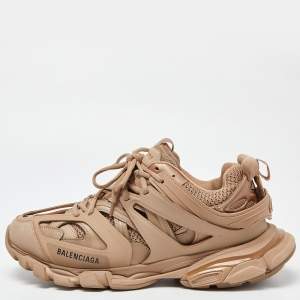 Pre Owned Balenciaga Beige Faux Leather, Rubber and Mesh Track Sneakers Size 44