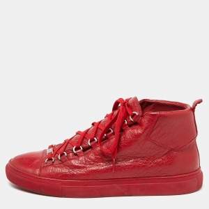 Balenciaga Red Textured Leather Arena High Top Sneakers Size 45